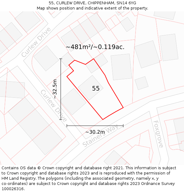 55, CURLEW DRIVE, CHIPPENHAM, SN14 6YG: Plot and title map