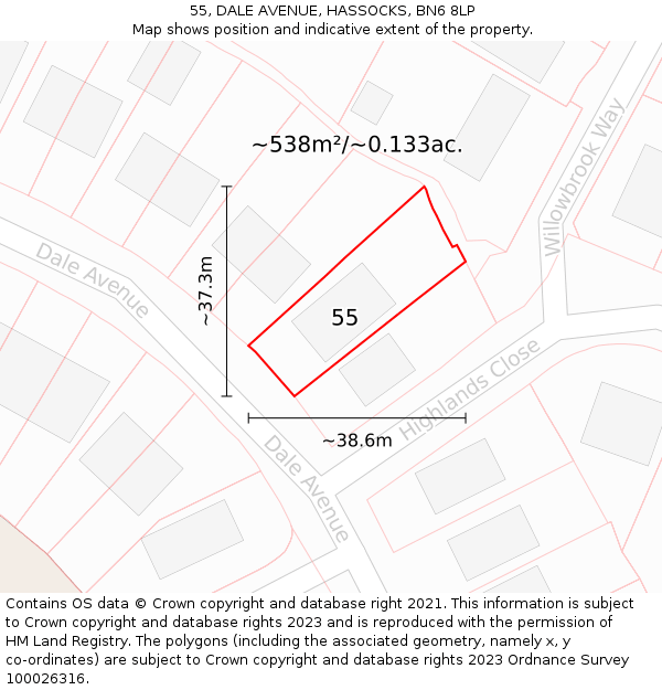 55, DALE AVENUE, HASSOCKS, BN6 8LP: Plot and title map