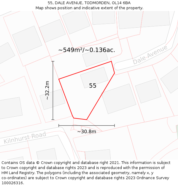 55, DALE AVENUE, TODMORDEN, OL14 6BA: Plot and title map