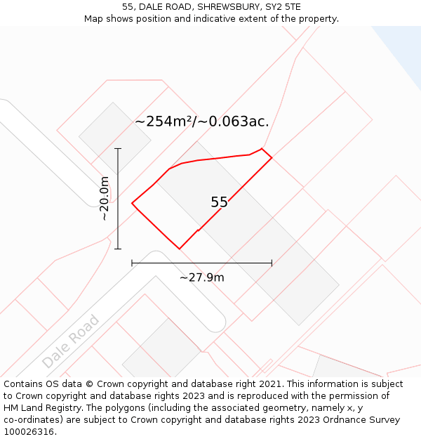 55, DALE ROAD, SHREWSBURY, SY2 5TE: Plot and title map