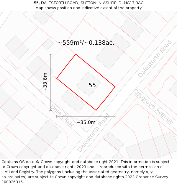 55, DALESTORTH ROAD, SUTTON-IN-ASHFIELD, NG17 3AG: Plot and title map