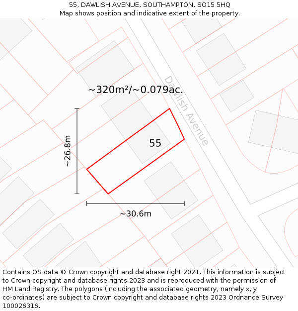 55, DAWLISH AVENUE, SOUTHAMPTON, SO15 5HQ: Plot and title map