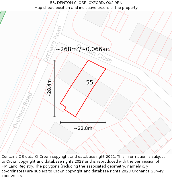 55, DENTON CLOSE, OXFORD, OX2 9BN: Plot and title map