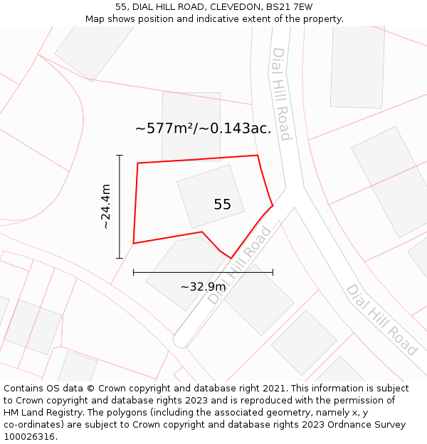 55, DIAL HILL ROAD, CLEVEDON, BS21 7EW: Plot and title map