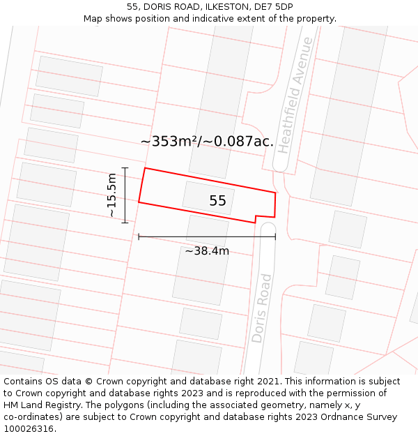 55, DORIS ROAD, ILKESTON, DE7 5DP: Plot and title map