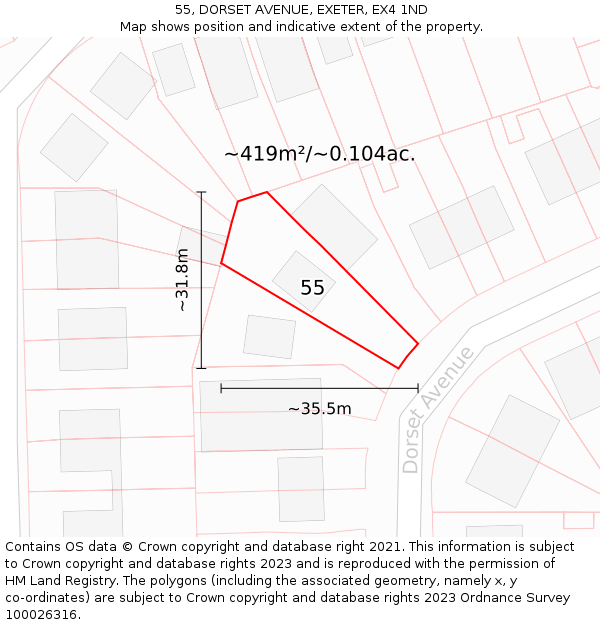 55, DORSET AVENUE, EXETER, EX4 1ND: Plot and title map