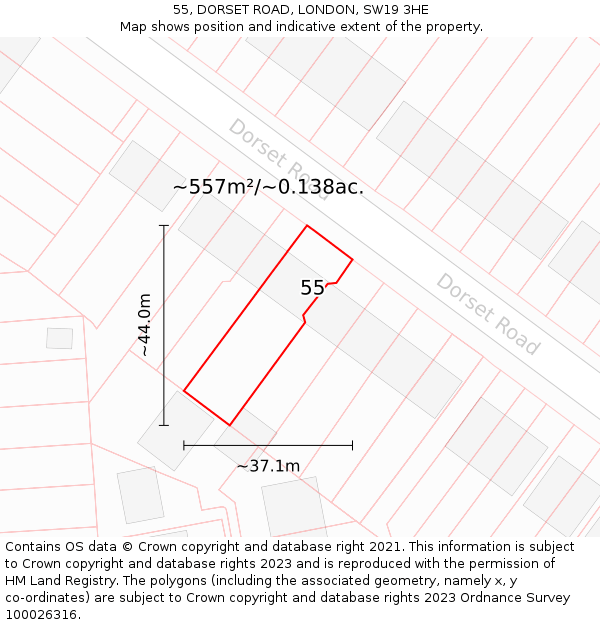 55, DORSET ROAD, LONDON, SW19 3HE: Plot and title map