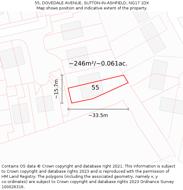 55, DOVEDALE AVENUE, SUTTON-IN-ASHFIELD, NG17 1DX: Plot and title map