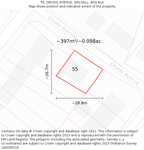 55, DRUIDS AVENUE, WALSALL, WS9 8LA: Plot and title map