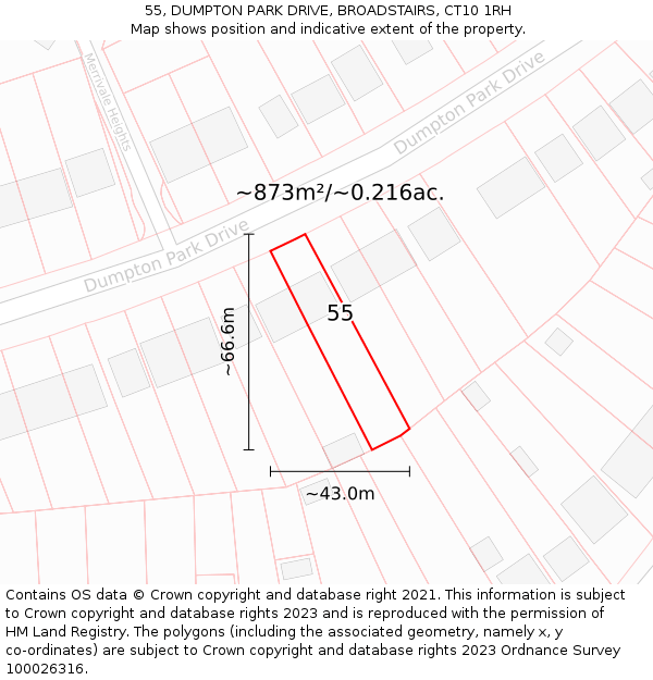 55, DUMPTON PARK DRIVE, BROADSTAIRS, CT10 1RH: Plot and title map