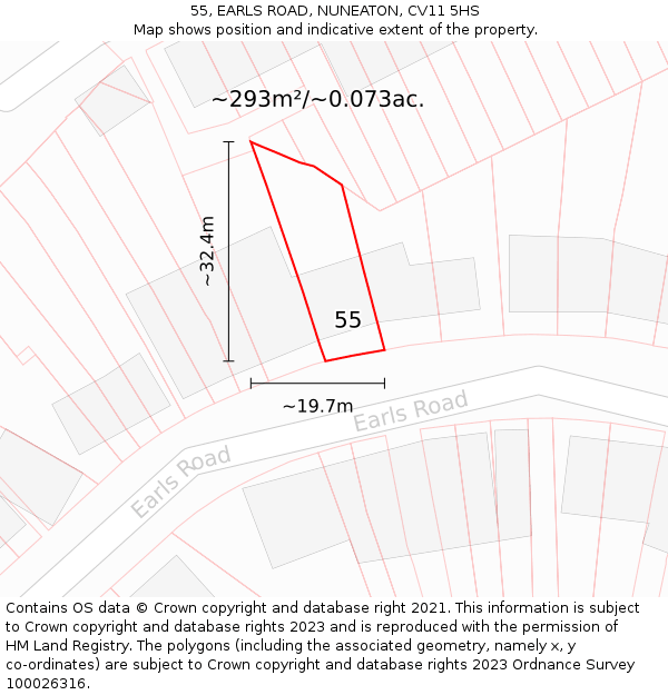 55, EARLS ROAD, NUNEATON, CV11 5HS: Plot and title map