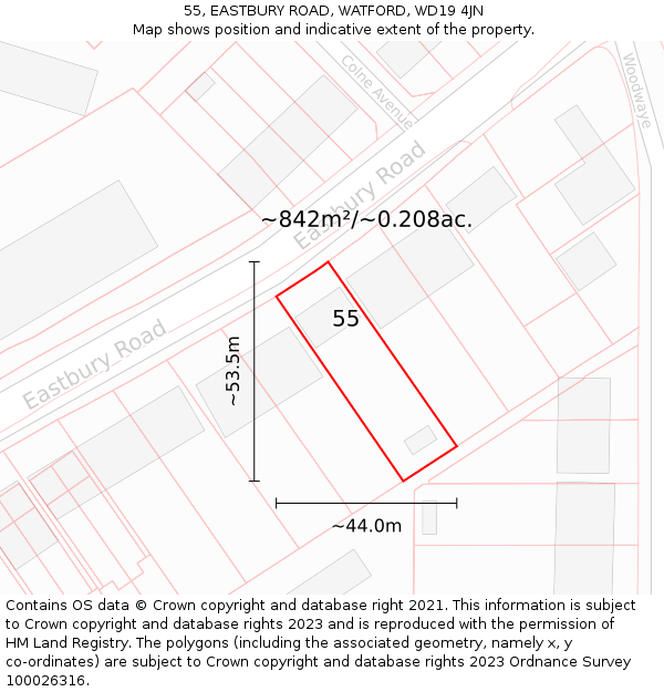 55, EASTBURY ROAD, WATFORD, WD19 4JN: Plot and title map