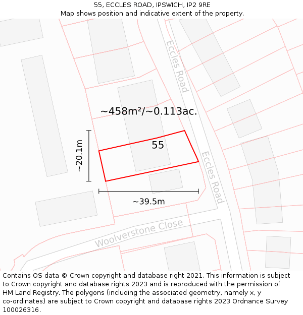 55, ECCLES ROAD, IPSWICH, IP2 9RE: Plot and title map