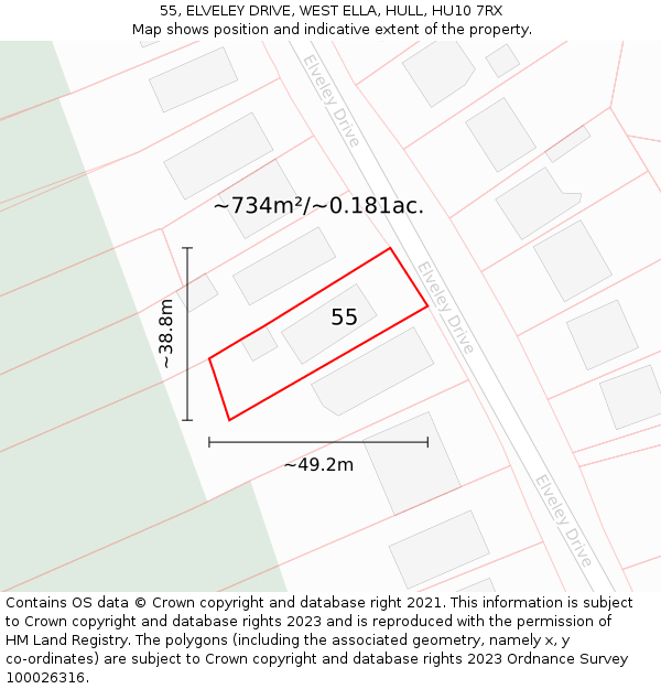 55, ELVELEY DRIVE, WEST ELLA, HULL, HU10 7RX: Plot and title map