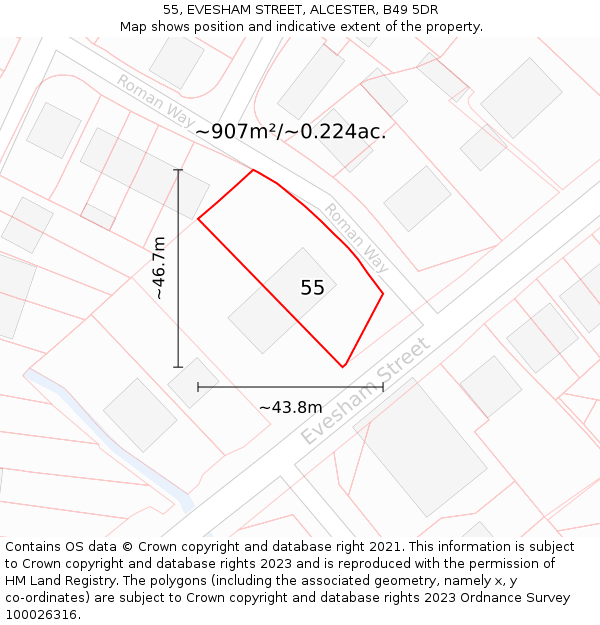 55, EVESHAM STREET, ALCESTER, B49 5DR: Plot and title map