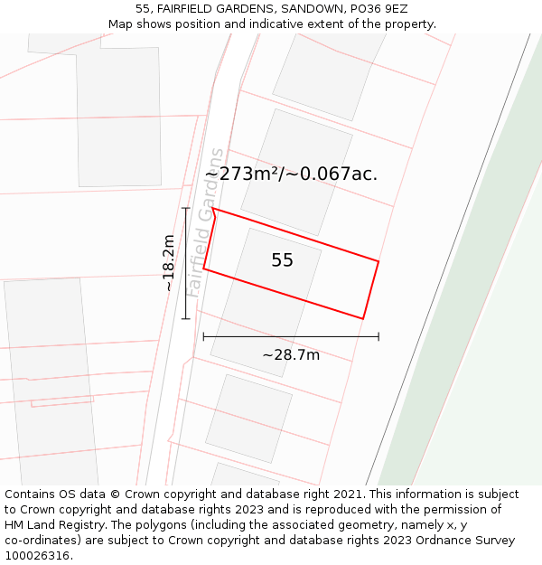 55, FAIRFIELD GARDENS, SANDOWN, PO36 9EZ: Plot and title map