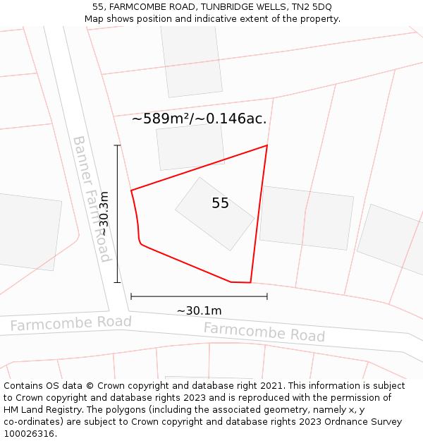 55, FARMCOMBE ROAD, TUNBRIDGE WELLS, TN2 5DQ: Plot and title map