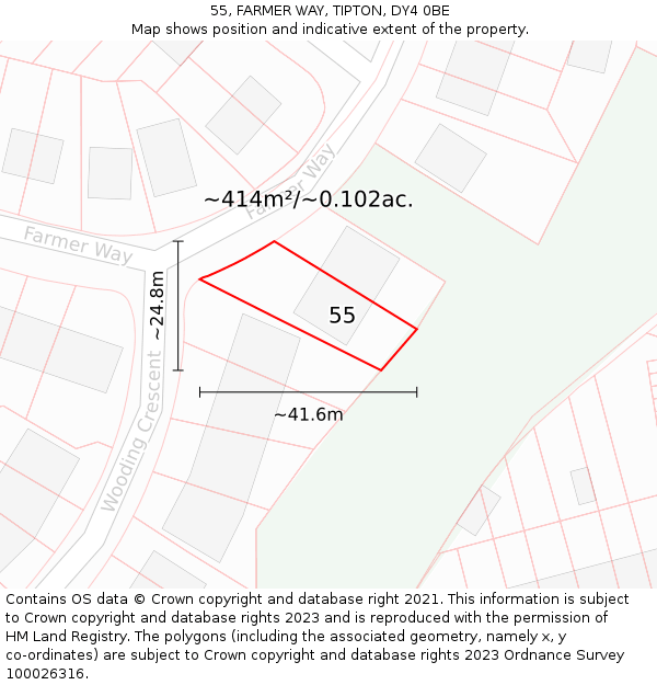 55, FARMER WAY, TIPTON, DY4 0BE: Plot and title map