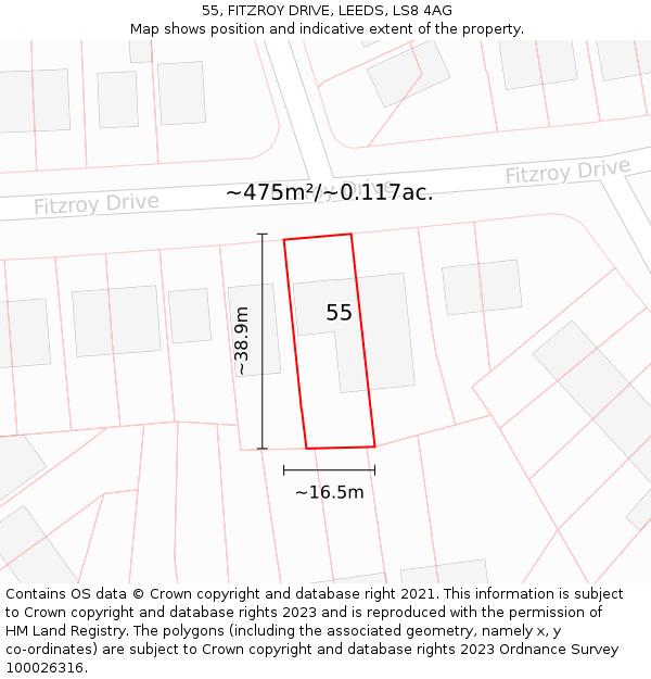 55, FITZROY DRIVE, LEEDS, LS8 4AG: Plot and title map