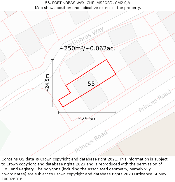 55, FORTINBRAS WAY, CHELMSFORD, CM2 9JA: Plot and title map