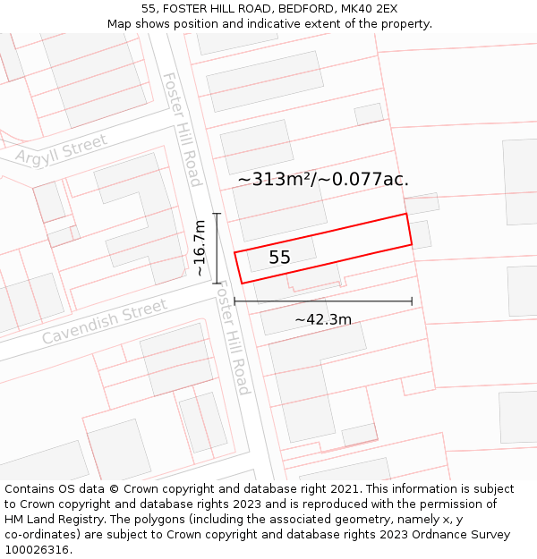 55, FOSTER HILL ROAD, BEDFORD, MK40 2EX: Plot and title map