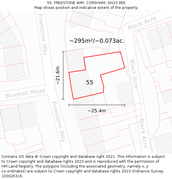 55, FREESTONE WAY, CORSHAM, SN13 9EE: Plot and title map