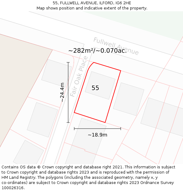 55, FULLWELL AVENUE, ILFORD, IG6 2HE: Plot and title map