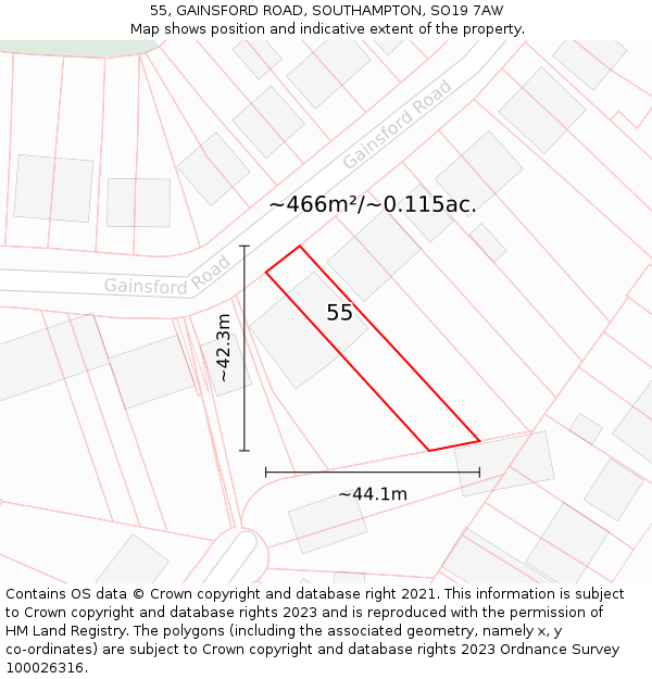 55, GAINSFORD ROAD, SOUTHAMPTON, SO19 7AW: Plot and title map