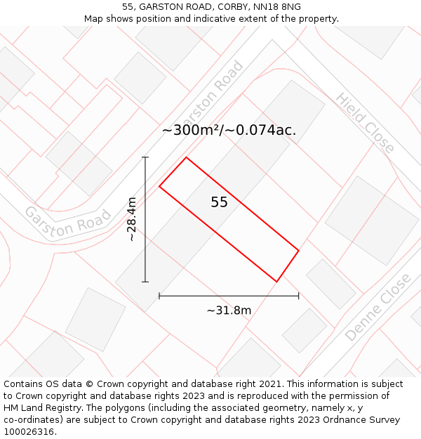 55, GARSTON ROAD, CORBY, NN18 8NG: Plot and title map