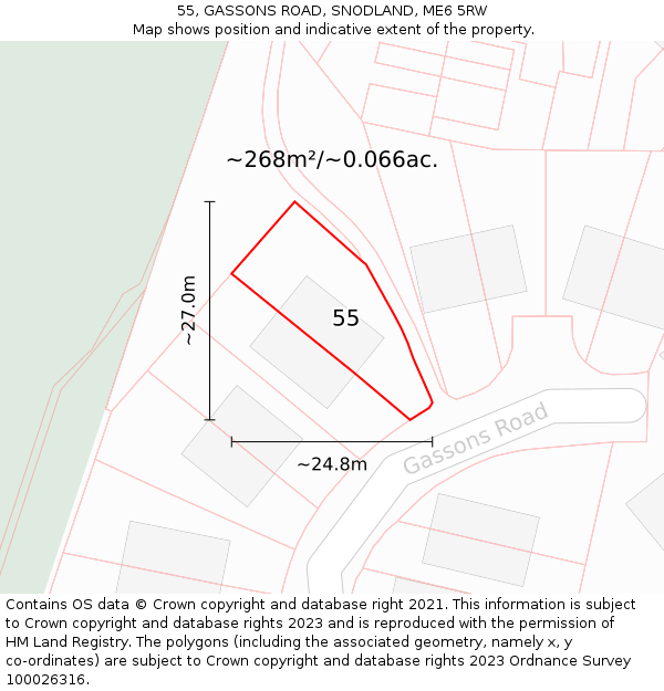 55, GASSONS ROAD, SNODLAND, ME6 5RW: Plot and title map