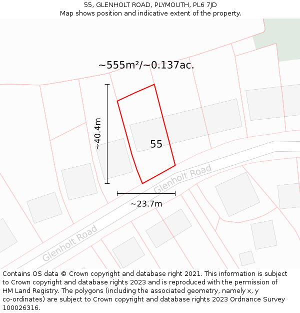 55, GLENHOLT ROAD, PLYMOUTH, PL6 7JD: Plot and title map
