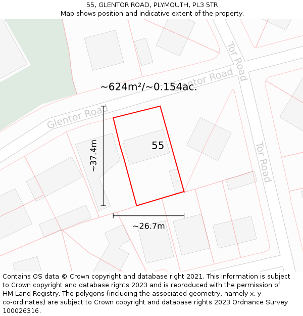 55, GLENTOR ROAD, PLYMOUTH, PL3 5TR: Plot and title map