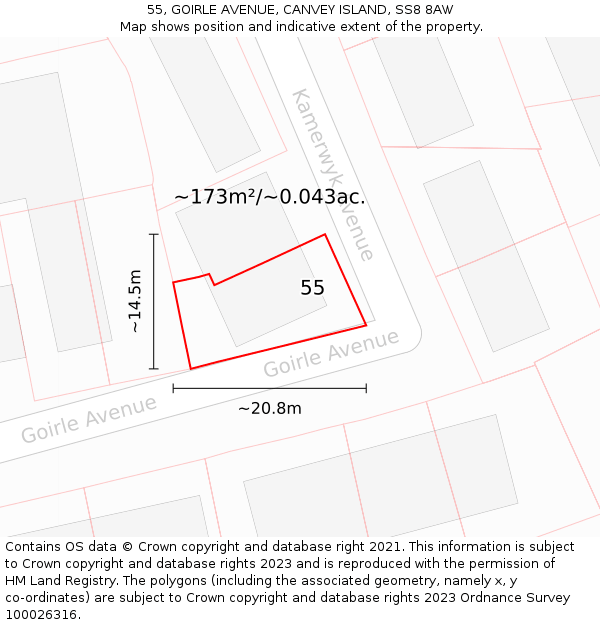 55, GOIRLE AVENUE, CANVEY ISLAND, SS8 8AW: Plot and title map