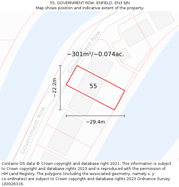55, GOVERNMENT ROW, ENFIELD, EN3 6JN: Plot and title map