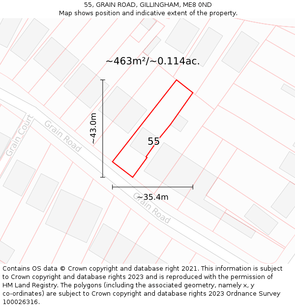 55, GRAIN ROAD, GILLINGHAM, ME8 0ND: Plot and title map