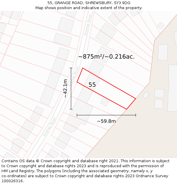 55, GRANGE ROAD, SHREWSBURY, SY3 9DG: Plot and title map