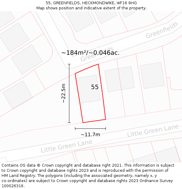 55, GREENFIELDS, HECKMONDWIKE, WF16 9HG: Plot and title map