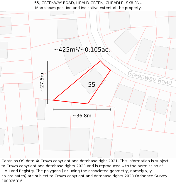 55, GREENWAY ROAD, HEALD GREEN, CHEADLE, SK8 3NU: Plot and title map