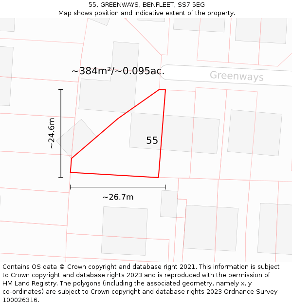 55, GREENWAYS, BENFLEET, SS7 5EG: Plot and title map