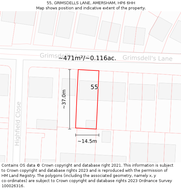 55, GRIMSDELLS LANE, AMERSHAM, HP6 6HH: Plot and title map
