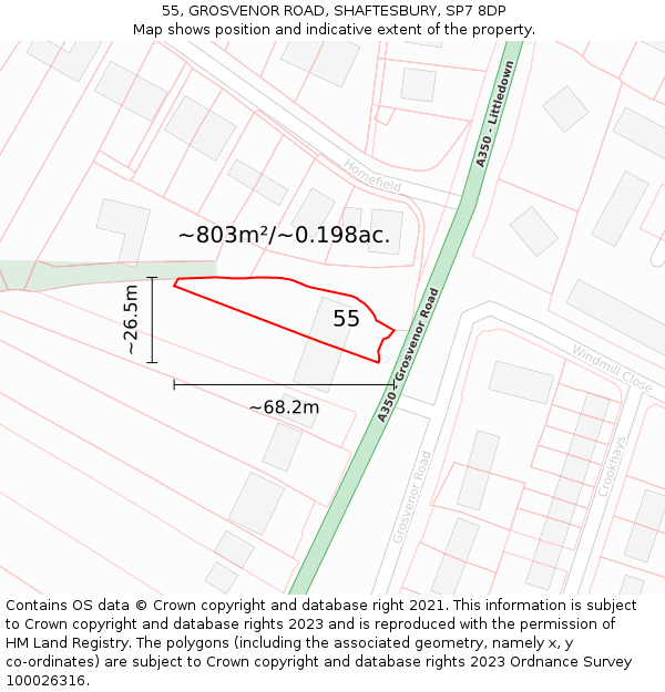 55, GROSVENOR ROAD, SHAFTESBURY, SP7 8DP: Plot and title map