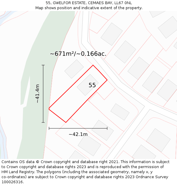 55, GWELFOR ESTATE, CEMAES BAY, LL67 0NL: Plot and title map