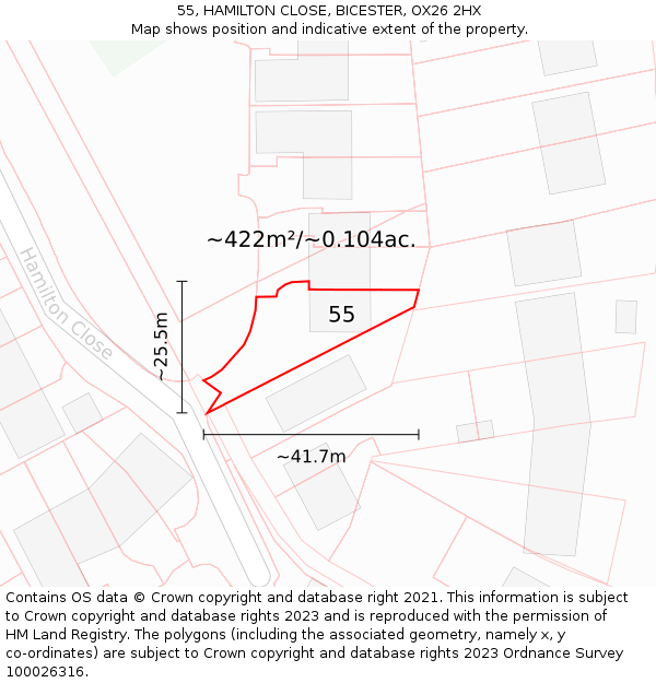 55, HAMILTON CLOSE, BICESTER, OX26 2HX: Plot and title map