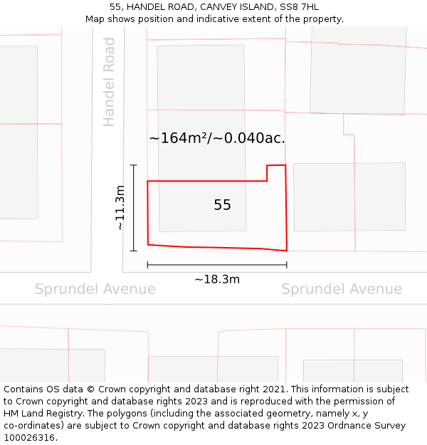 55, HANDEL ROAD, CANVEY ISLAND, SS8 7HL: Plot and title map