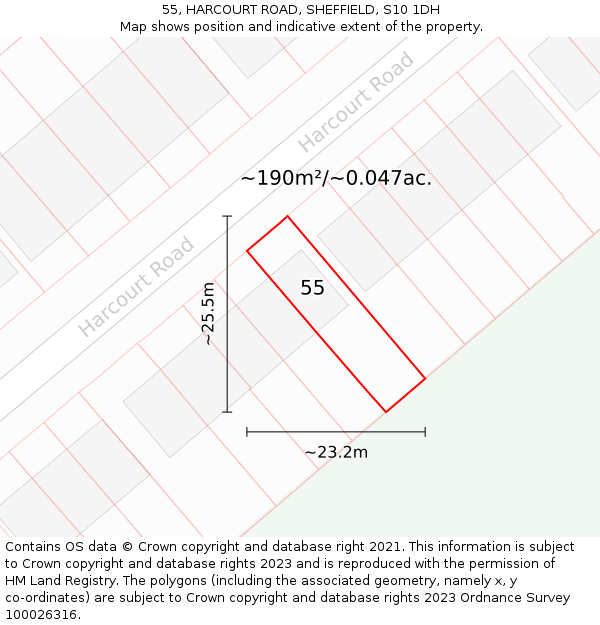 55, HARCOURT ROAD, SHEFFIELD, S10 1DH: Plot and title map