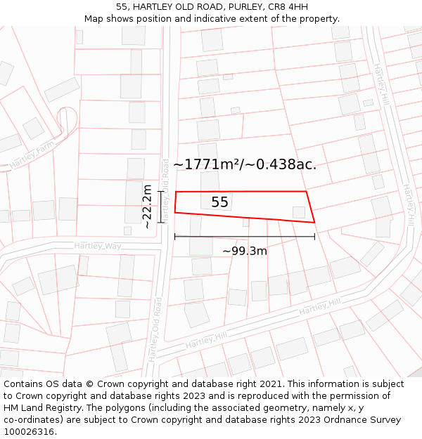 55, HARTLEY OLD ROAD, PURLEY, CR8 4HH: Plot and title map