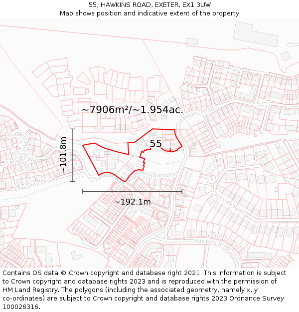 55, HAWKINS ROAD, EXETER, EX1 3UW: Plot and title map