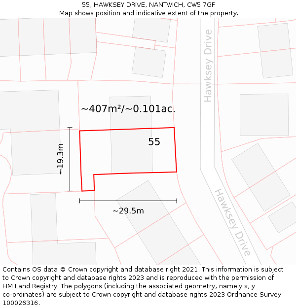 55, HAWKSEY DRIVE, NANTWICH, CW5 7GF: Plot and title map