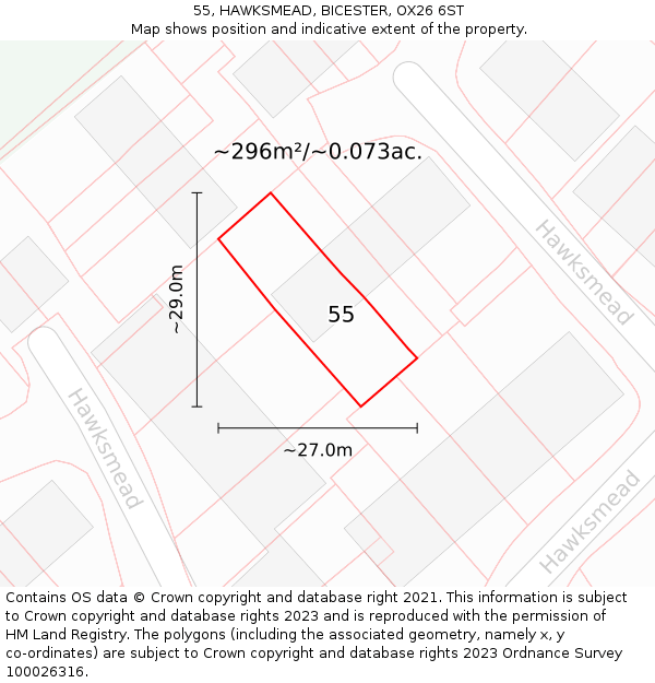 55, HAWKSMEAD, BICESTER, OX26 6ST: Plot and title map