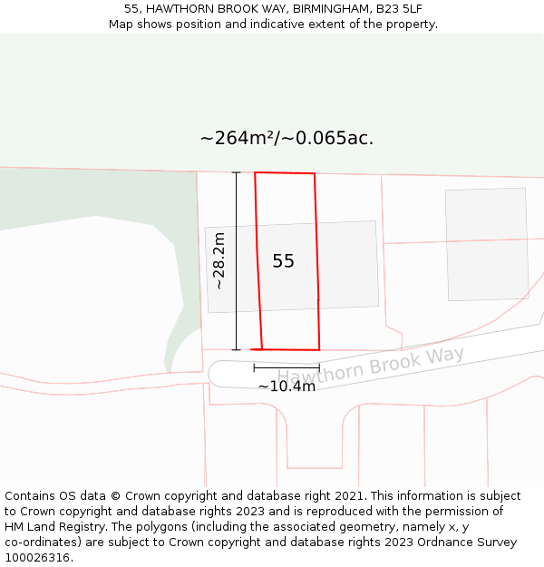 55, HAWTHORN BROOK WAY, BIRMINGHAM, B23 5LF: Plot and title map